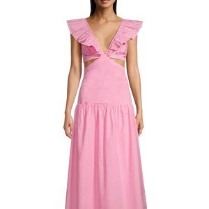 Suboo Rosanna Ruffle Cut Out Midi Dress Pink - Small